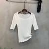 C S In The Room Zuma Square neCk Ribbed Short Sleeve Knit 4 Color