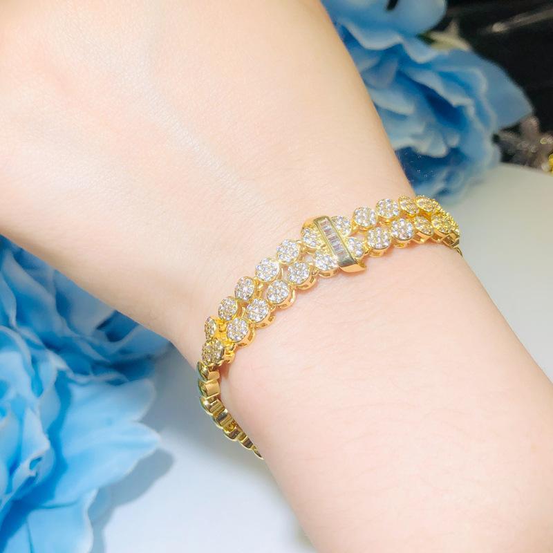 T0151 Colier de Mireasă Placat cu Aur Micro-Set Zircon Colier Cercei Brățară Set de Trei Piese, Accesorii de Nuntă