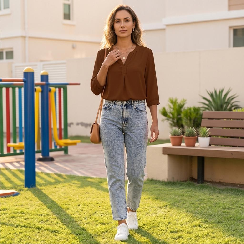 Women's Casual V-Neck Color Loose Fit Blouse for Everyday Wear