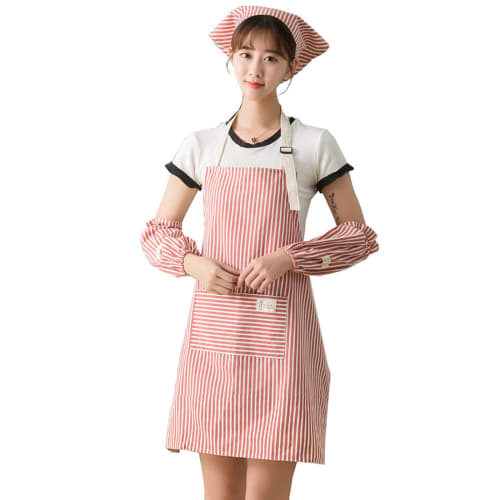 ZARROUEA 3-Piece Apron Set (Sleeve Covers, Triangle Scarf, and Apron), Striped, Available In 5 Colors (Gray, Red, Blue, Brown, and Green), Perfect for