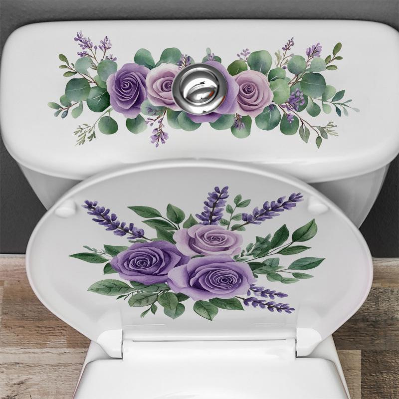 1PC Purple Flower Self-Adhesive PVC Toilet Stickers Creative Decals for Toilet Cover Tank Bathroom Home Decor
