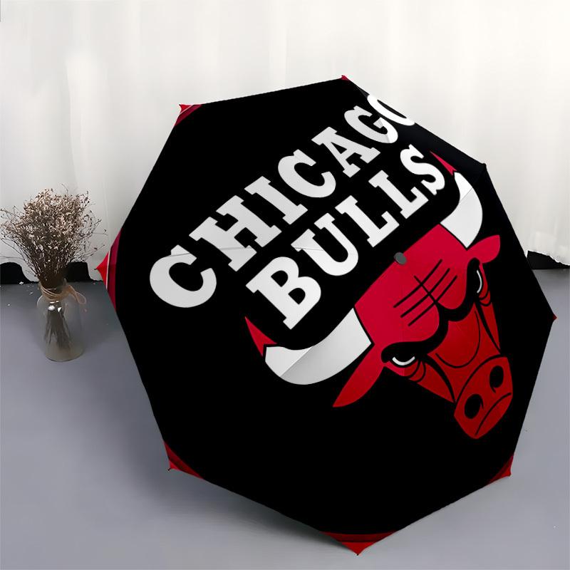 1 Stück Chicago Bulls Automatischer Persönlichkeits-Regenschirm | Tragbarer Faltbarer 8-Rippen Manuell Öffnender, Süßes Halloween- & Weihnachtsgeschenk für Draußen, Lässiges Accessoire,