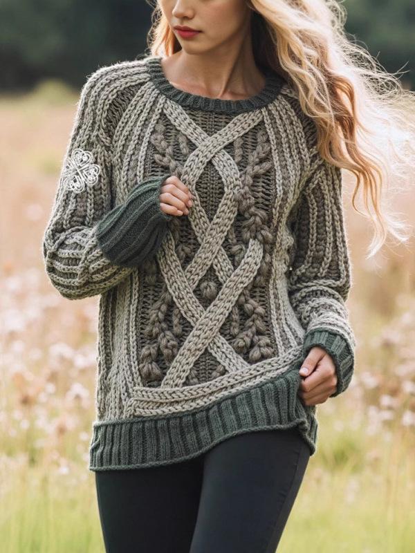 2025 Autumn/Winter 3D Print Round Neck Knit Sweater for Europe & America
