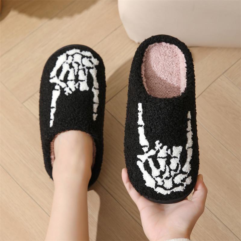 Skull Finger Cotton Winter Non-Slip Indoor Slippers - Warm Halloween Design for Men & Women