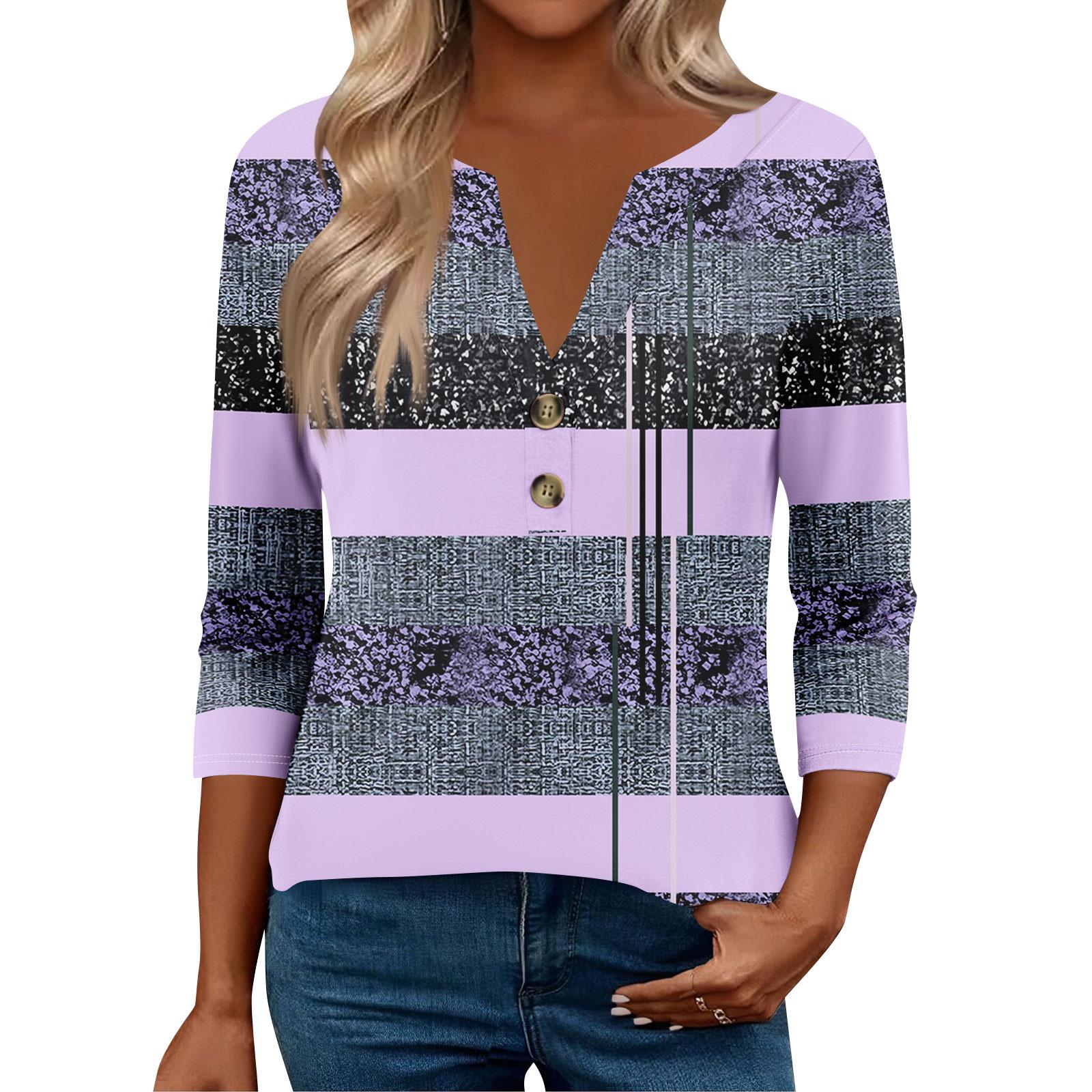 

Женские топы с рукавом 3/4 для женщин, топы хенли на пуговицах с V-образным вырезом, нарядные летние женские топы свободного кроя XL фиолетовый