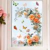 Warmes Orange Florale Schmetterlinge Statisch Haftend Fensteraufkleber Abnehmbar Wiederverwendbar Selbstklebend für Balkon Küche Schlafzimmer Flur Glas Heimdeko Kunst