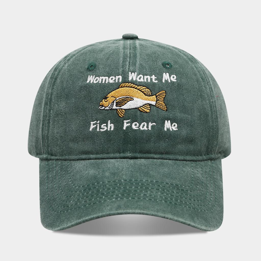 Le donne mi vogliono i pesci mi temono Cappellino da baseball ricamato Unisex Cotone lavato Cappello da sole estivo primaverile da pesca