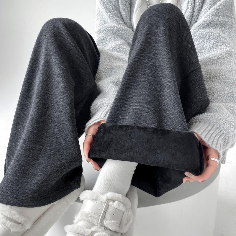 Real autumn and winter new glutinous rice pants women's high waist loose drape straight casual wide-leg pants thickened and velvet pants