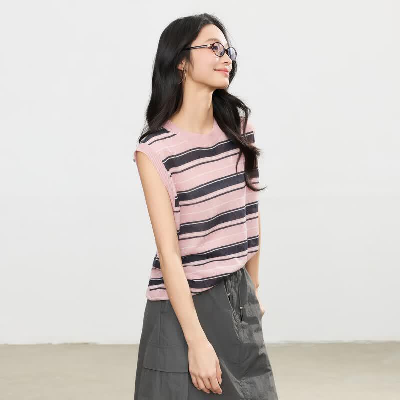 Elva' Island Striped Sleeveless Pullover Knit Top