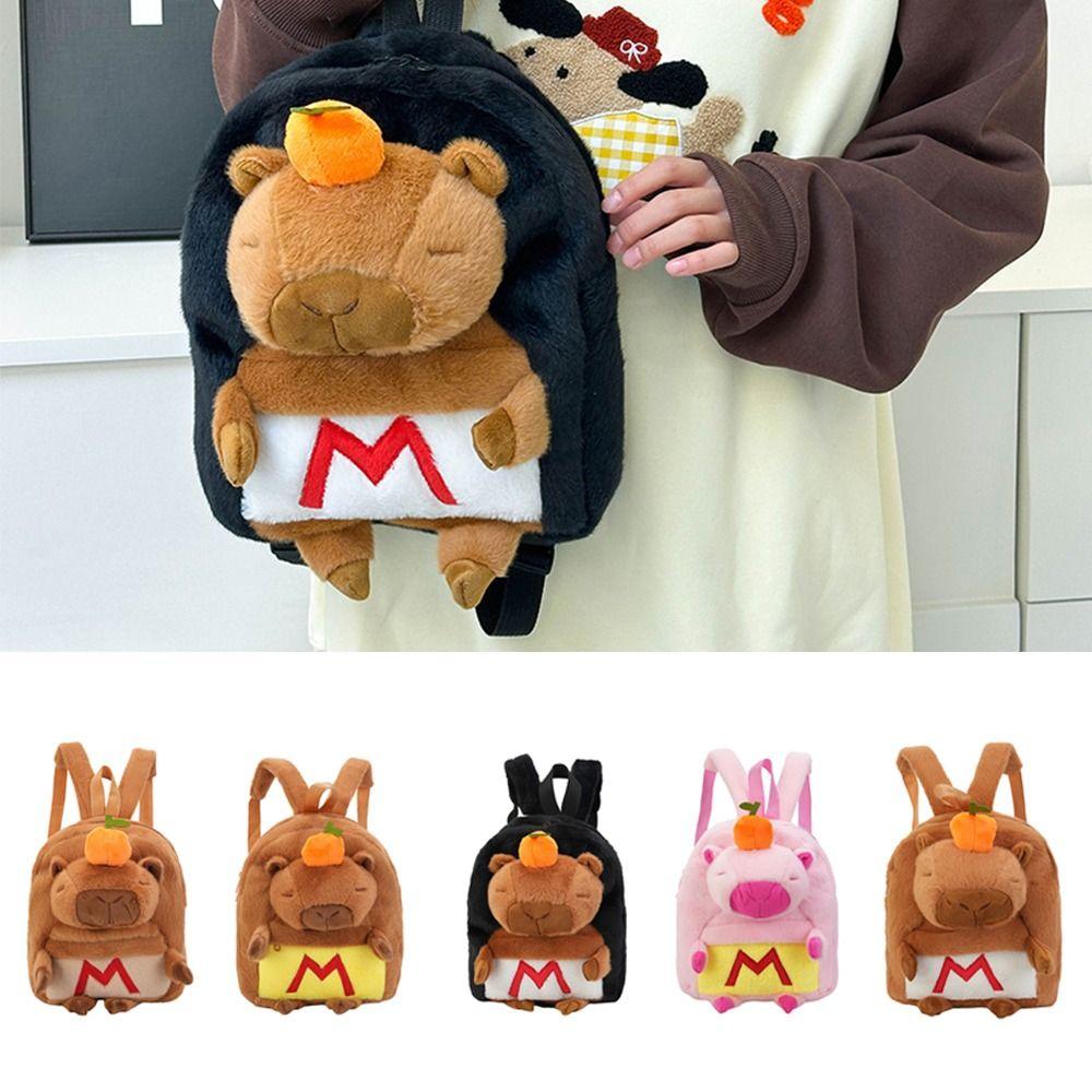 Large Capacity Student School Bag Cartoon Plush Capybara Doll Bag Shoulder Schoolbag  for Kids Gift