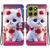 Handmade PU Leather Flip Case for Motorola Moto G86 Anti-Slip Shockproof Cover with Wrist Strap & Heart/Rose Cat Designs