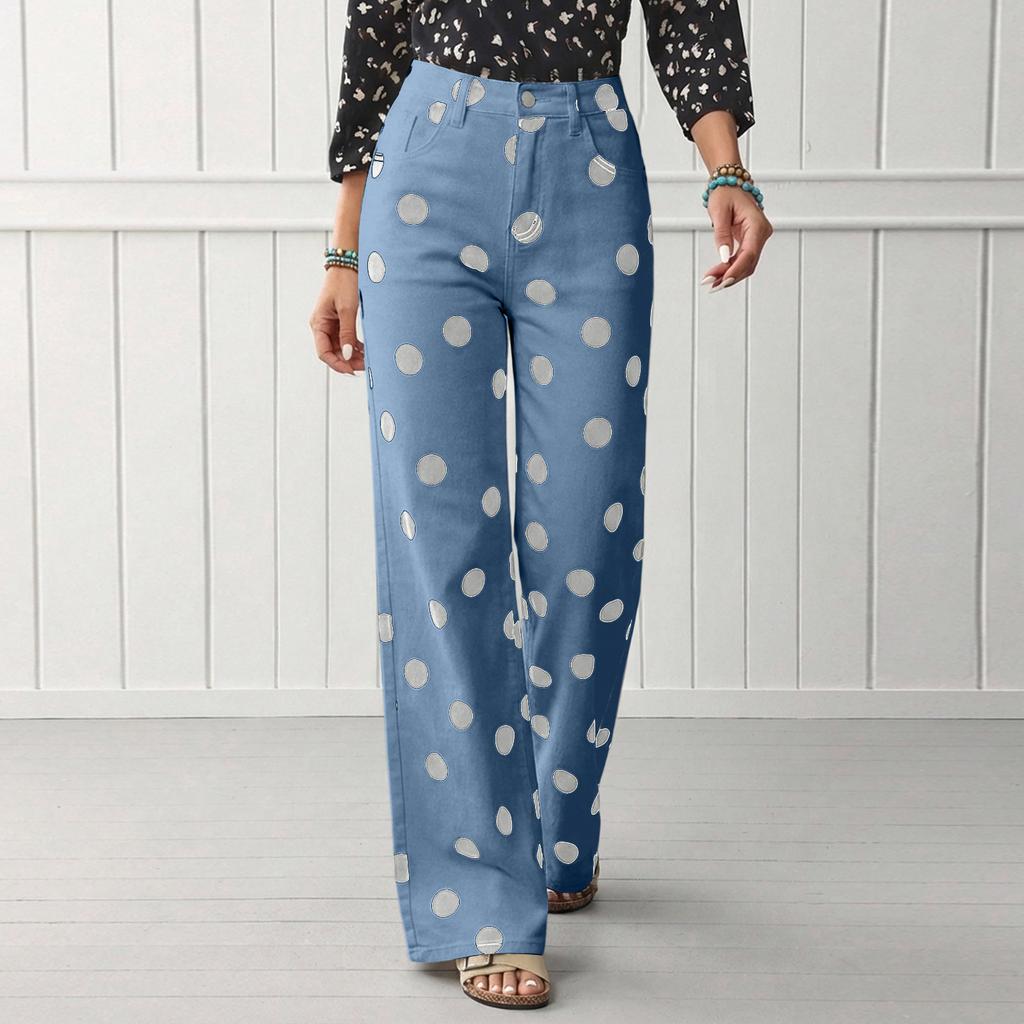 Damen Weite Hosen Hohe Taille Lässig Gepunkteter Druck Lockerer Schnitt Hosen Leichter Bequemer Stoff Geeignet für den Täglichen Gebrauch