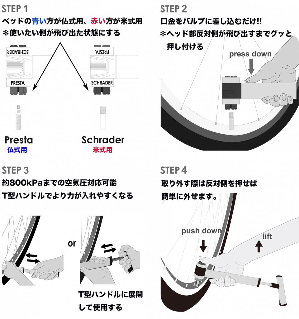 BETO Road Tire Fits American and Presta EZ Adjustable 120 with Gauge EZ-032AG Bike/Bicycle Pump, Valves, Head, Portable, Pressure, Psi, 2-Way