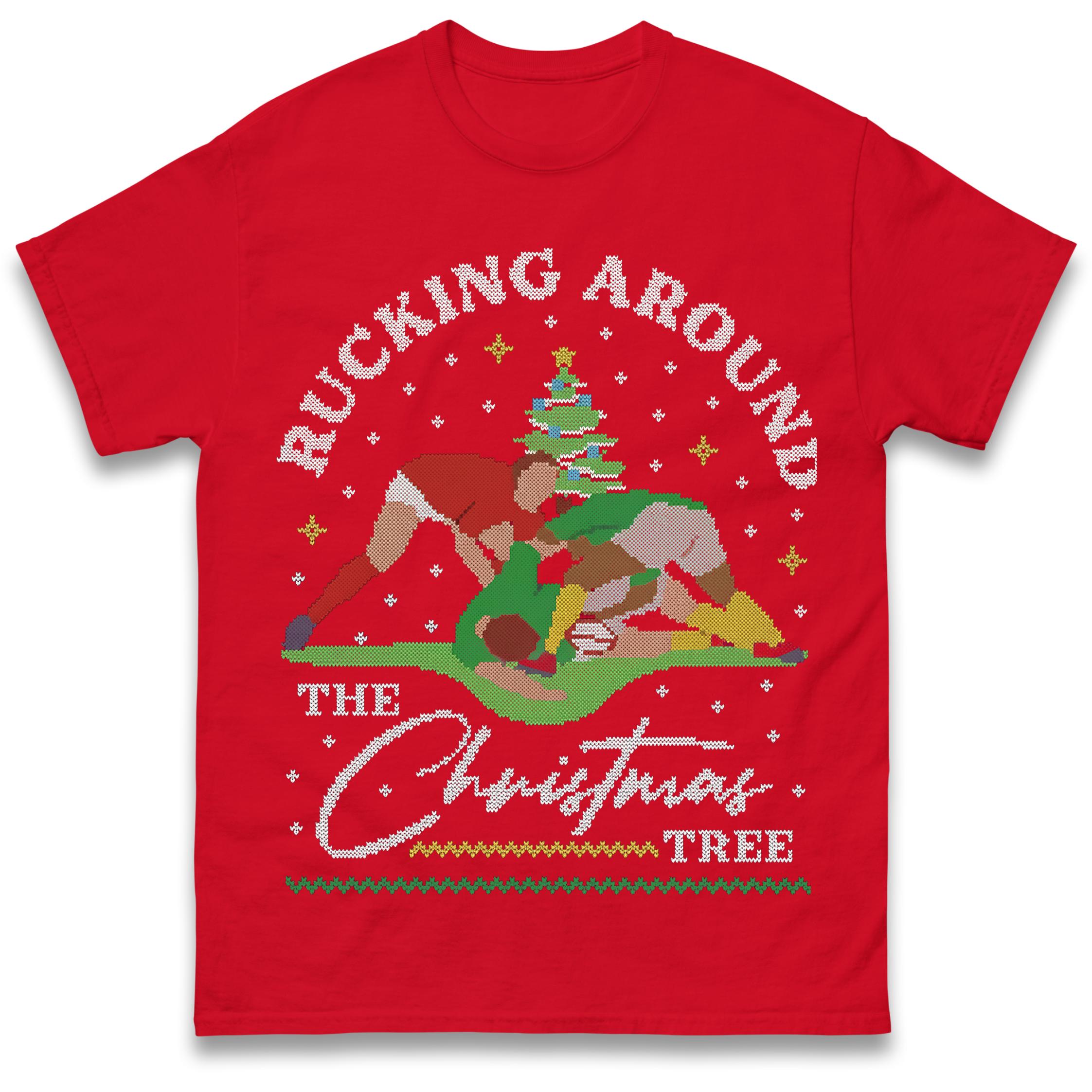 Rucking Around The Christmas Tree rugby Christmas T Shirt Tshirt Mens Womens Unisex Tops Tees L