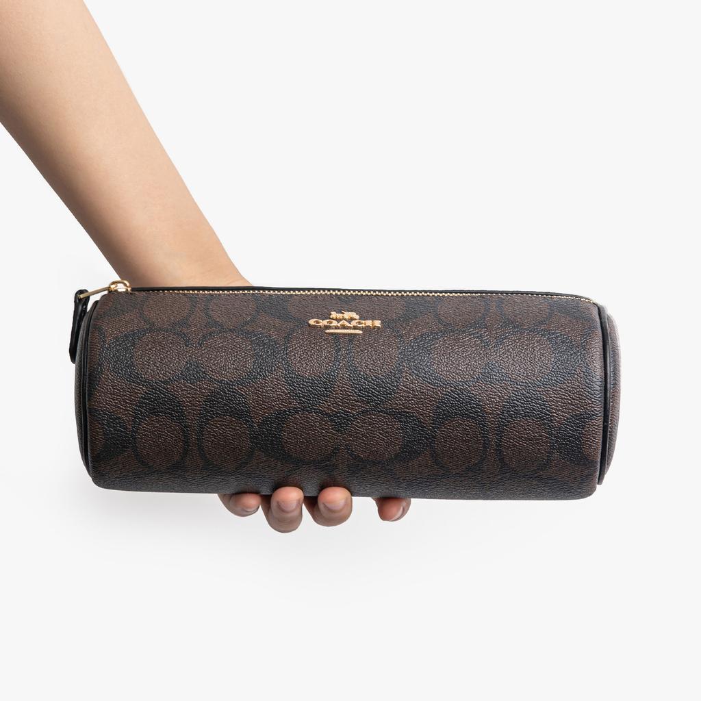 Coach Pencil Case Handheld Makeup Bag Pillow Bag Leather Pvc Handbag Medium Women handbags Dark-Brown 91177-IMAA8