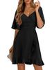 2026 V-Neck Solid Color Ruffle Summer Dress for Women - Stylish Waist-cinching European and American Fashion