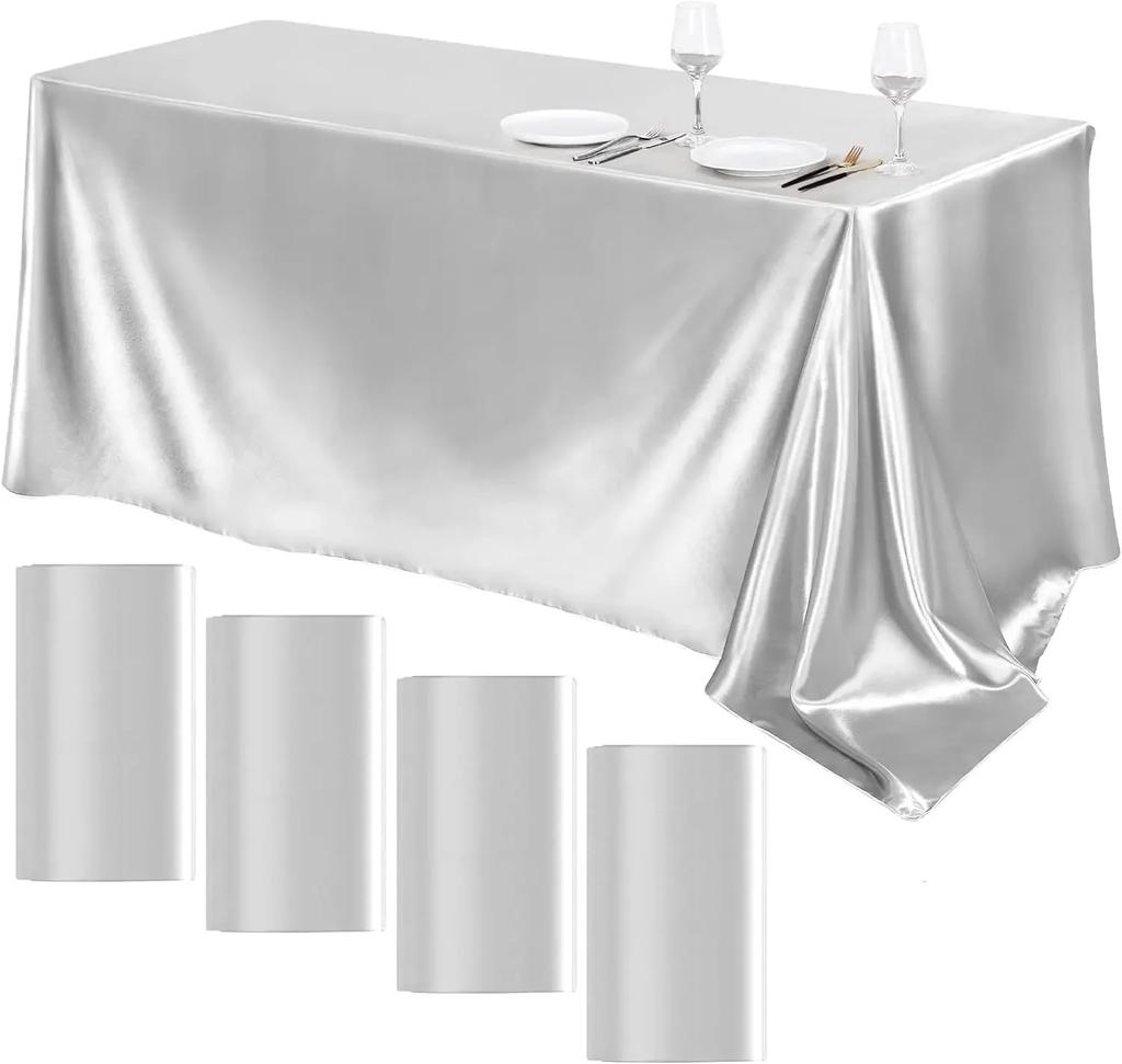 4 Packs Satin Tablecloth Overlay Table Cover Rectangle Bright Smooth Fabric Table Decoration for Wedding Banquet Party Events