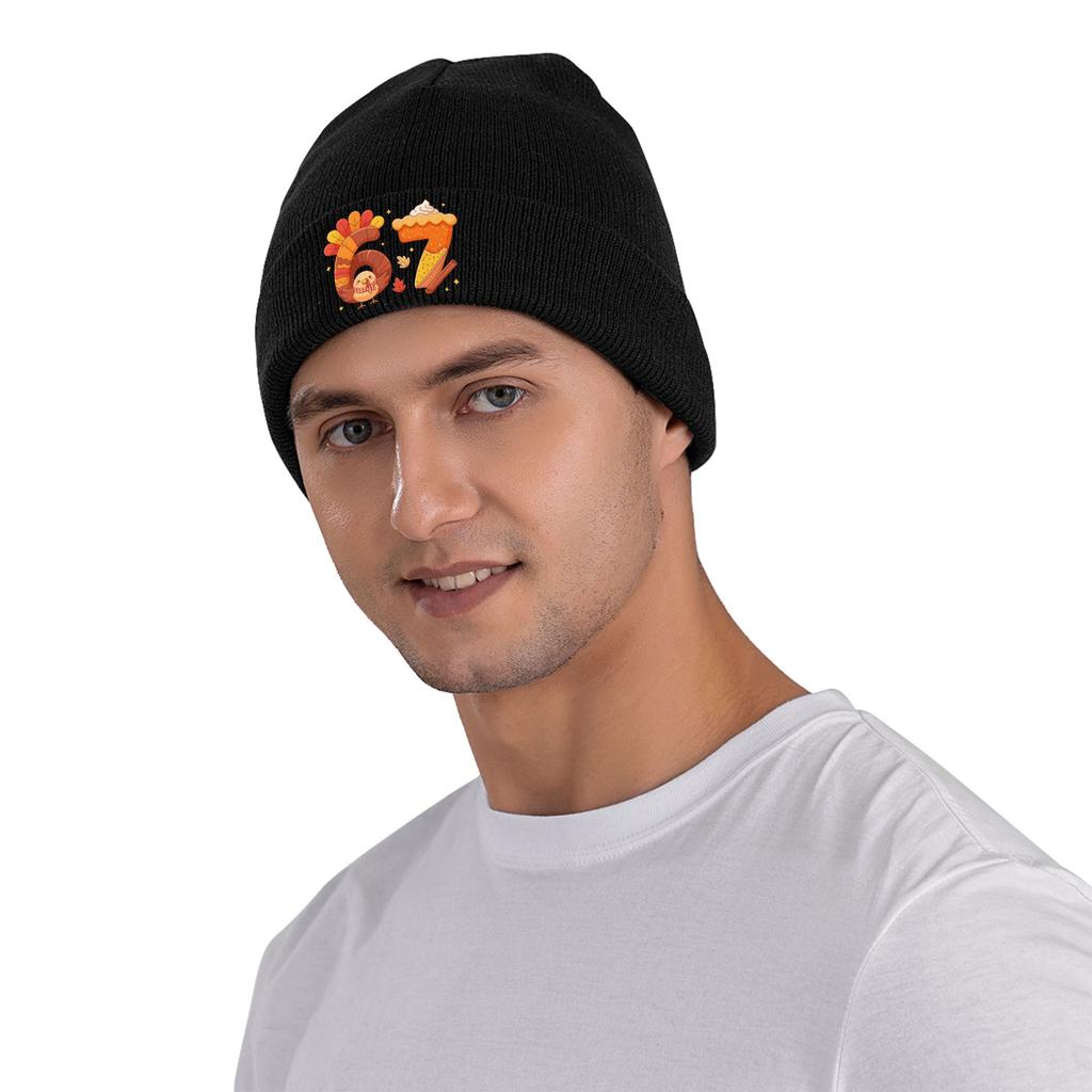 67 Meme Thanksgiving Turkey Day Funny Holiday Six Seven Beanie Hats  Skullies Beanies Men Trendy Caps Winter Outdoor Bonnet Hats