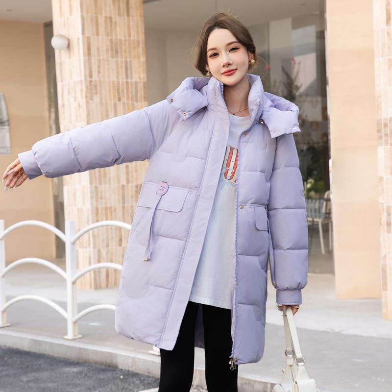 Comfortable and Fashionable Korean Style Plus Size Hooded Long Down Cotton Coat with Large Pockets