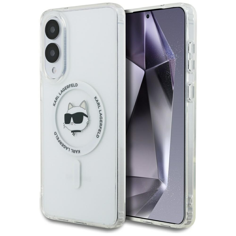 Karl Lagerfeld Button Choupette Head Printed Logo MagSafe Case for Samsung Galaxy S25 Edge White