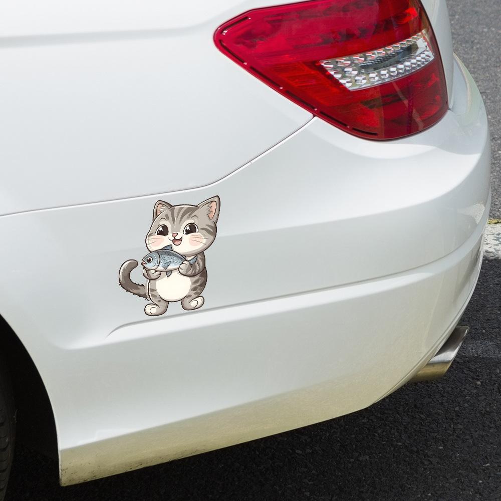 Cartoon Kitten Catching Fish Glass Car Beautification Decoration Stickers