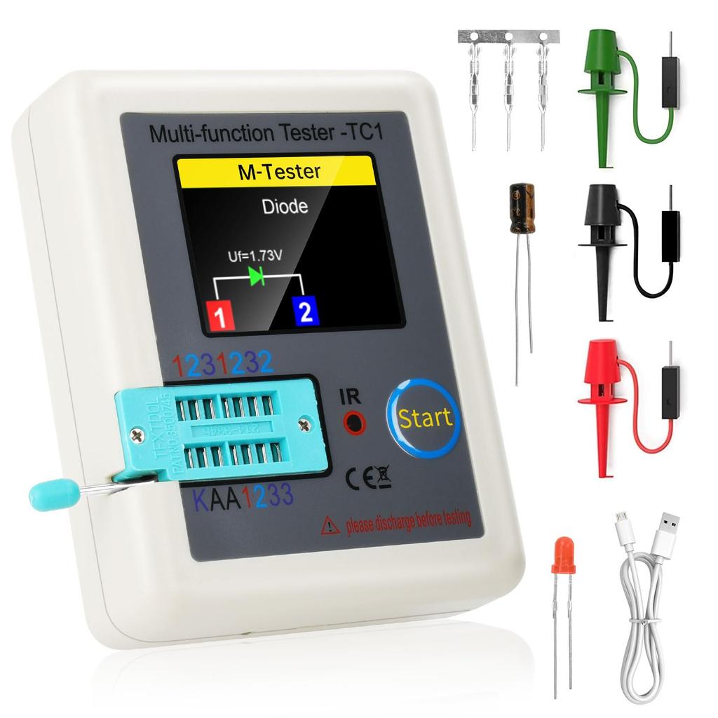 FORIOT Multifunction Rechargeable Transistor Meter with Display for and MOSFETs LCR-TC1 1.8" Full-Color Diodes, Triodes, Capacitors, Resistors,