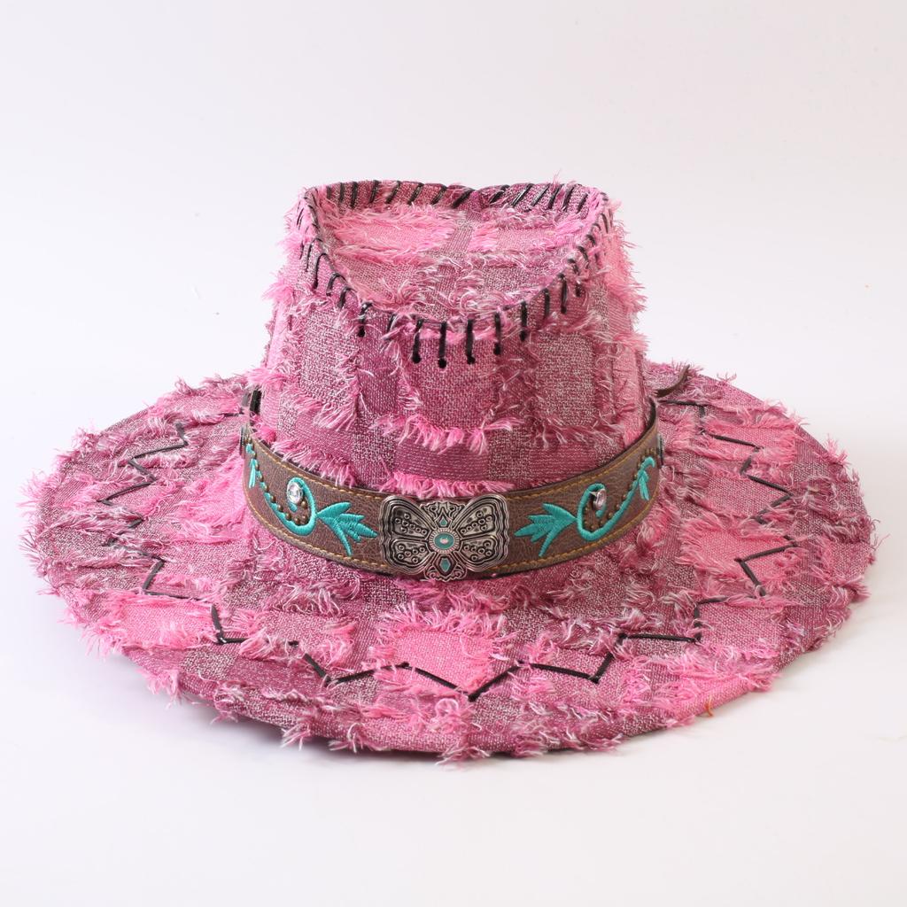 European and American Classic Retro Old Plaid Burr Jazz Hat Men's and Women's Outdoor Sunscreen Sunshade Big Eaves Western Cowboy Hat