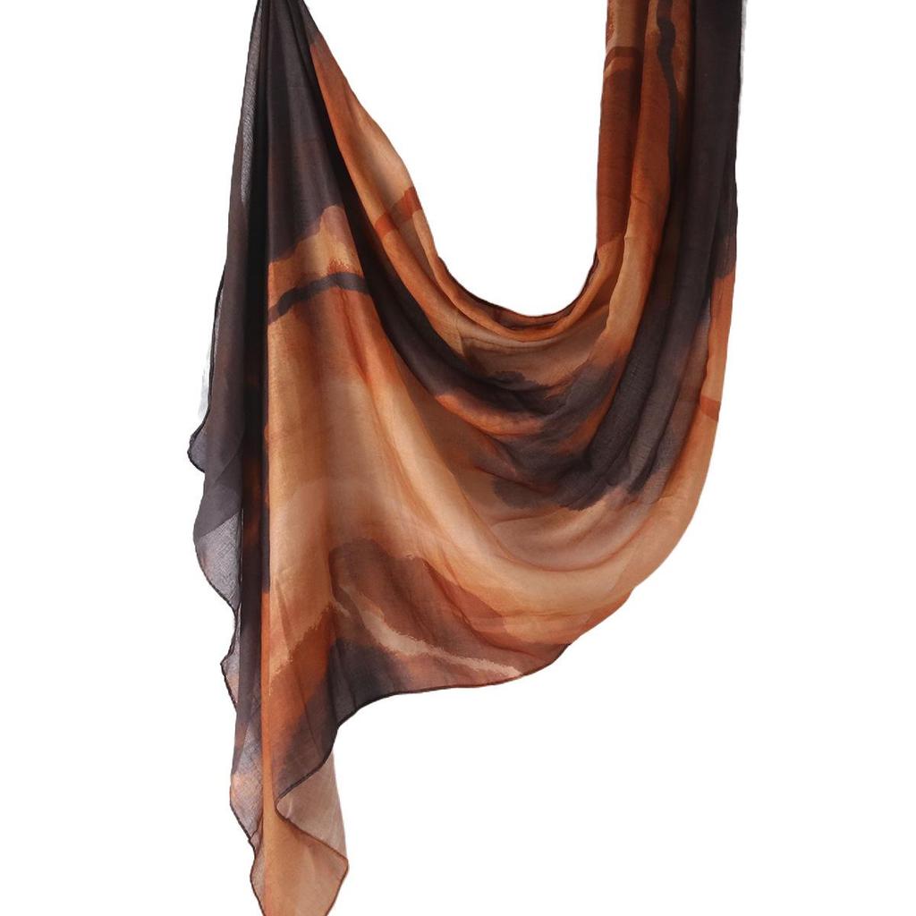 "Ethnic Watercolor Modal Cotton Shawl Satin Print Scarf for Women"