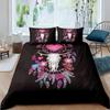 Cow Skull Duvet Cover Queen Sunflower Cattle/Bull Skeleton Bedding Set Botanical Floral Leaves Boho Tribal Polyester Quilt Cover