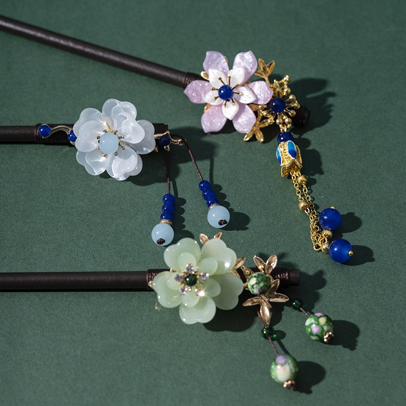 Ancient-Style Wooden Hairpins with Tassels - Chinese Hanfu Hair Accessories for Women