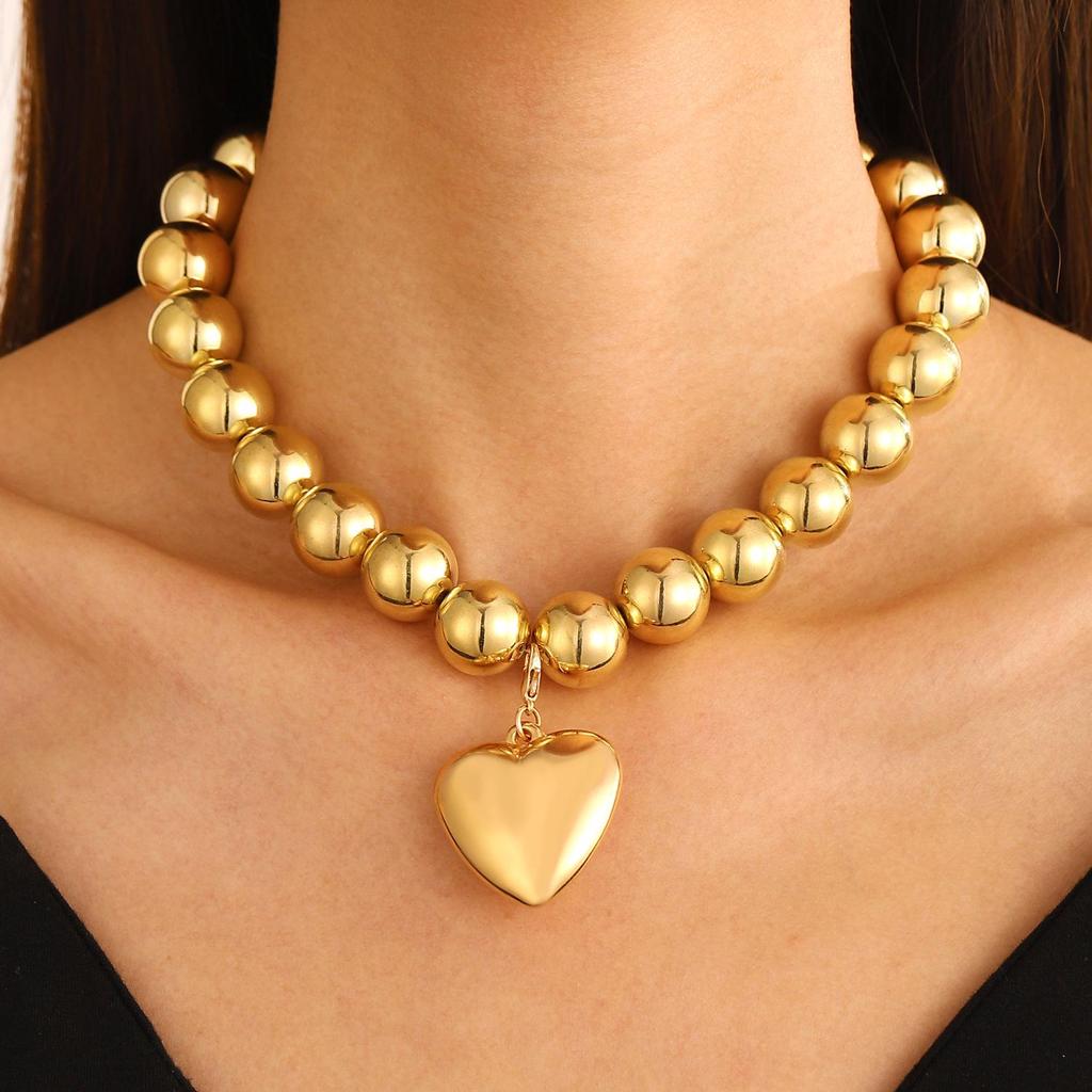 Exaggerated Heart Pearl Necklace with Irregular Hollow Design for Women
