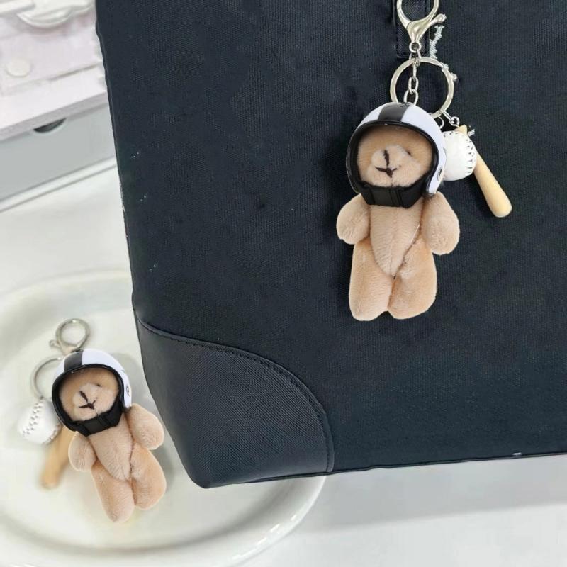 Plush Bear Keychain with Helmets Fashionable Bag Decorative Pendant Creative Soft Stuffed Animal Charm for Backpacks