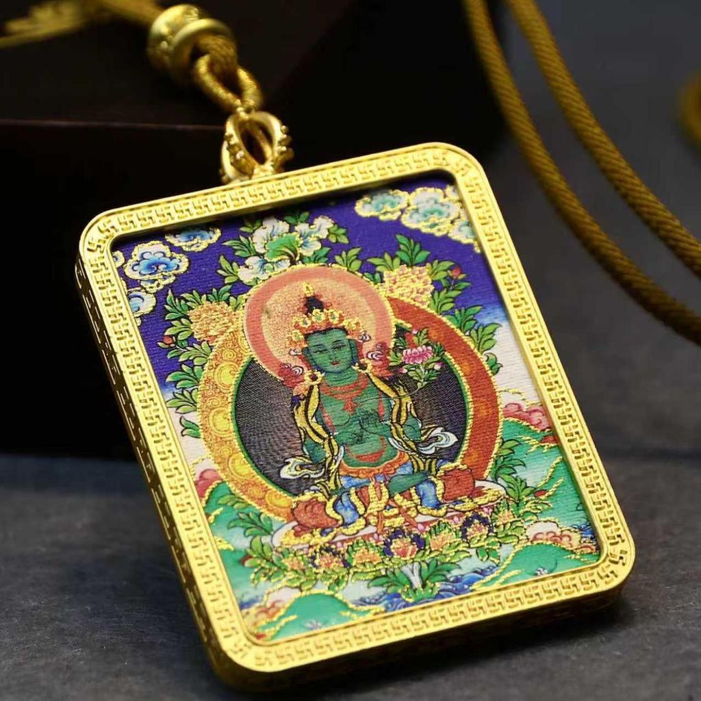 Tibetan Thangka Pendant: Eight Protectors with Guan Gong, Zhakila Lhamo & Avalokiteshvara