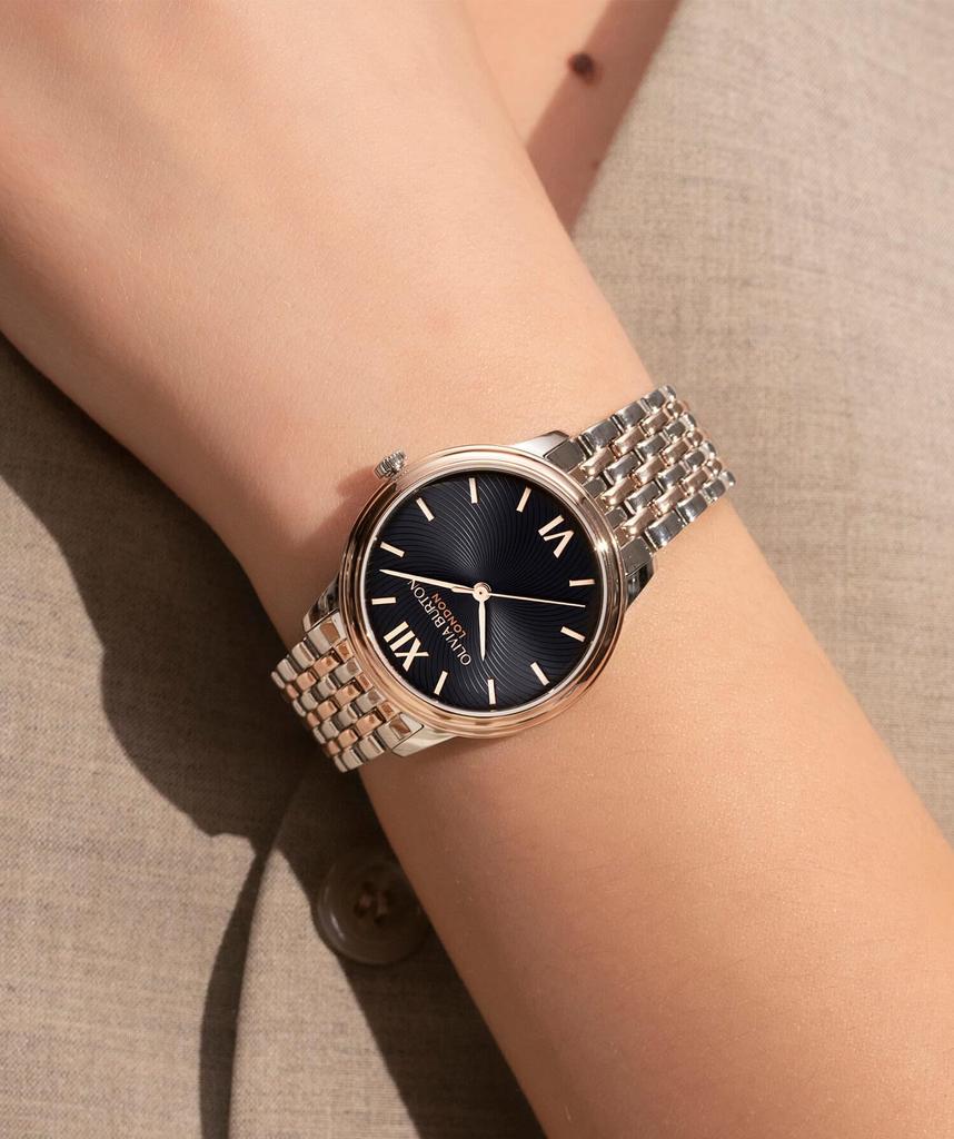 OLIVIA BURTON Classics Classic Black Silver Rose Gold Authentic Women's Watch, 24000133, 32mm, Swirl, Sunray, & Bracelet,