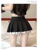 Sweet Pleated A-Line Mini Skirt with Lace Patchwork, High-Waisted and Anti-Exposure, 2025 Summer Collection