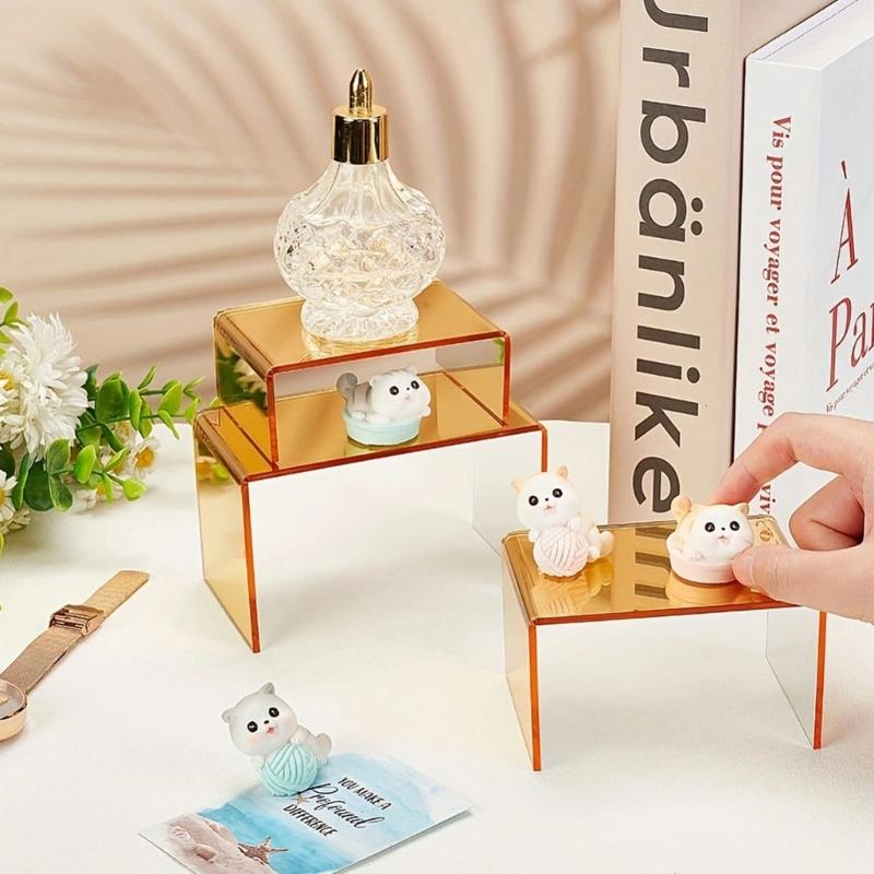 6Pcs Transparency Gold Acrylic Organizers Shelf For Figurines Jewelry Store Window Decoration