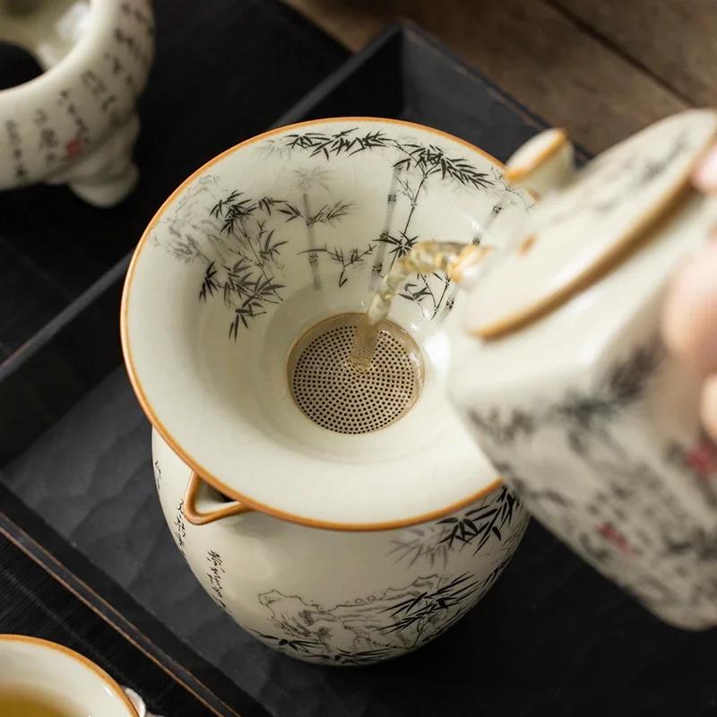 Ru Kiln Bamboo Three Feet Tea Filter Group Tea Leakage Net Household Ceramic High-end Exquisite Tea Ceremony Accessories