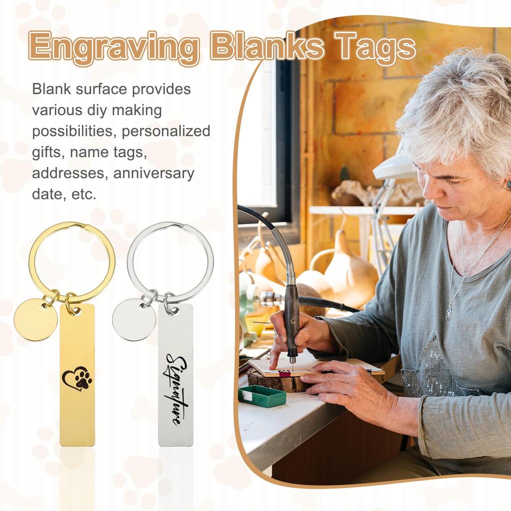 PATIKIL Stainless Steel Engraving Keychain 30 Metal Leather Engravable Stamping Blank Key Ring Tags for DIY Keychain Rose Tone Blanks, Pieces, Crafts,