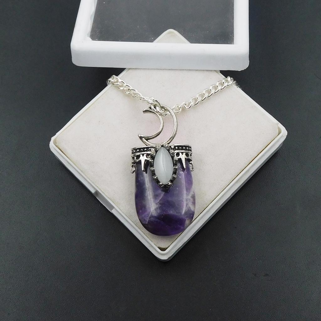 Silver-925 Pendant With Chain Purple Amethyst 122.45 Ct Natural Fancy Shape P-2072-S