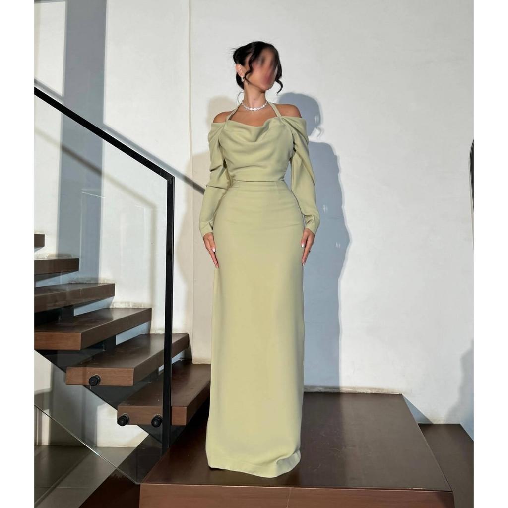 Spring Summer Elegant Sexy Off-the-shoulder Halter Tie Long Sleeve Bandage Bodycon Party Ball Dress for Women