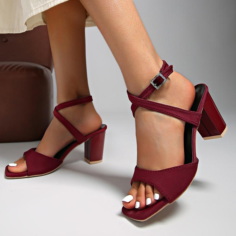 Fashion 2025 Summer New Women Sandals Square Head Chunky High Heels Women's Shoes Fashion Cross Belt Buckle Ladies Roman Heeled Sandales