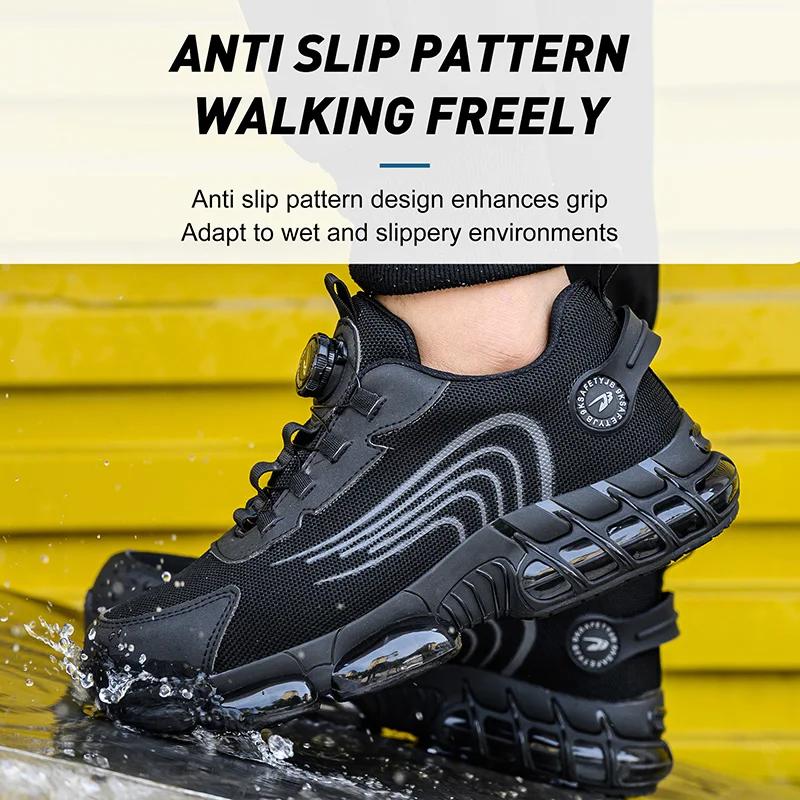 New Safety Shoes Men Rotary Buckle Work Shoes Air Cushion Indestructible Sneakers Puncture-Proof Security Boots Protective