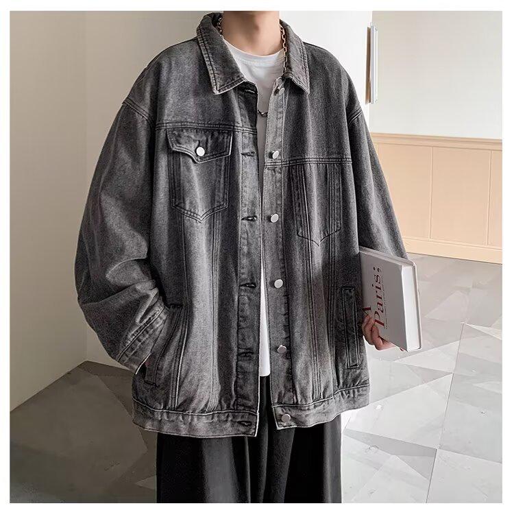 Veste en jean rétro pour homme - Streetwear décontracté Printemps/Automne, Col rabattu polyvalent, Style workwear élégant.
