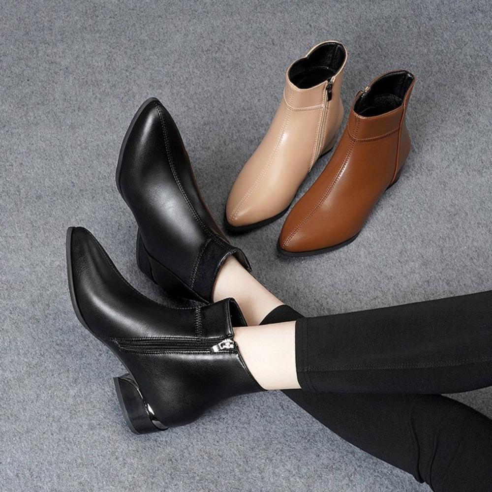 Ankle Boots for Women 2025 Autumn and Winter New Large Size Thick Heel Short Boots Women's Pointed Side Zipper Fashion Boots