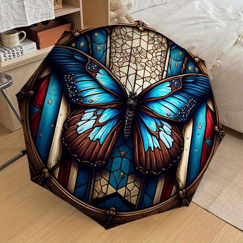 

1pc Butterfly Stained Glass Fashionable Automatic Opening/Closing Folding Umbrella with 8 Iron Bones, Plastic Handle yy251015097
