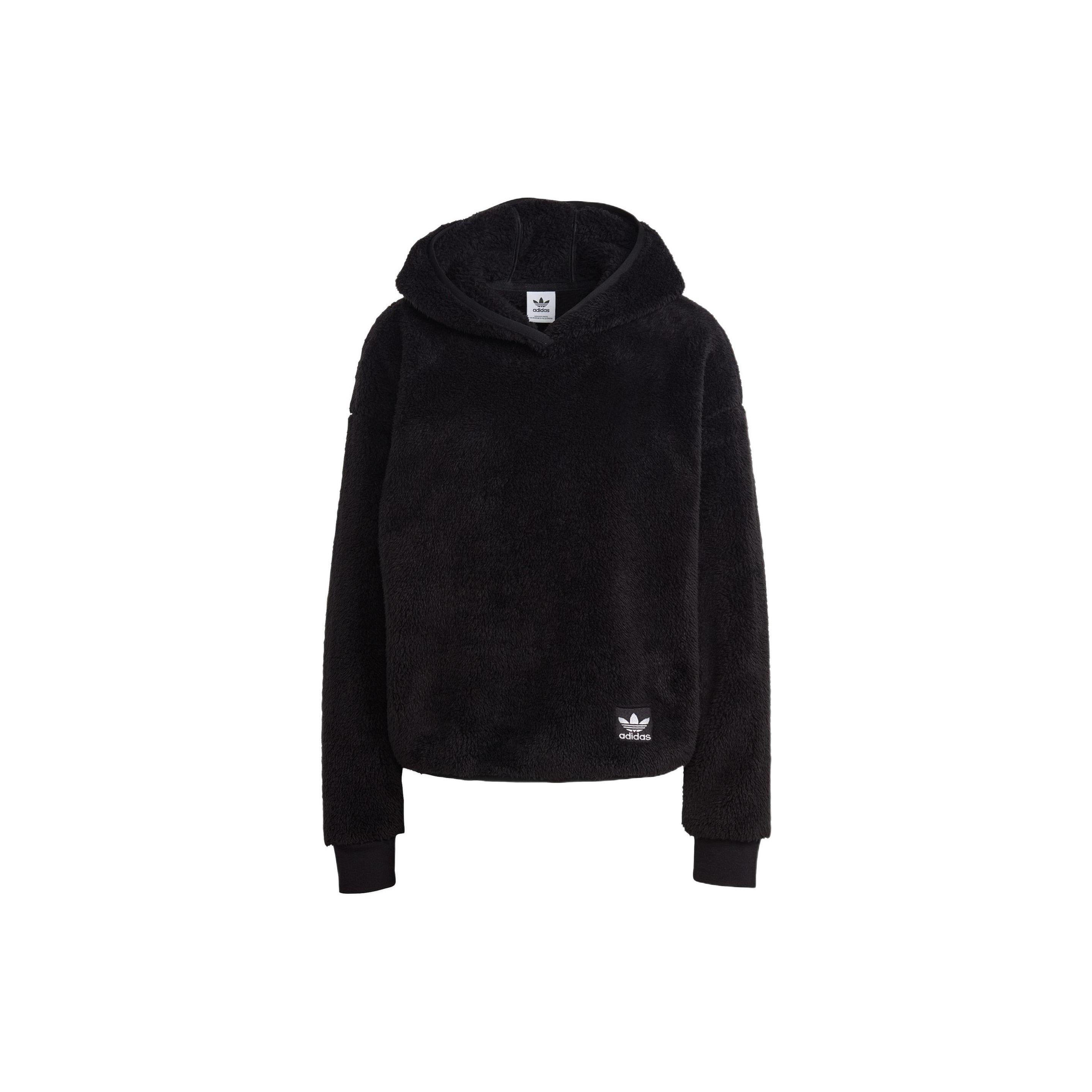 adidas Originals Women s Black Fuzzy Fleece Cropped Hoodie IC2253 M
