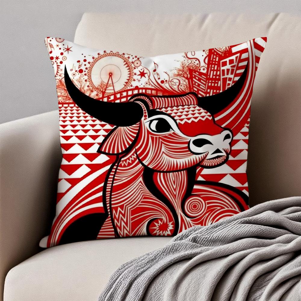 Spanish Running of the Bulls Cushion Cover Pillowcase Antidustmite Invisible Zipper Short Plush Sofa Cushion