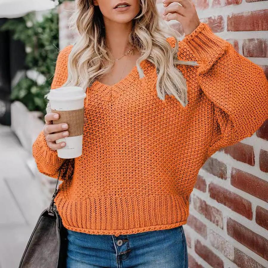 Autumn New Arrivals Loose Knit V-Neck Sweater Women's Clothing