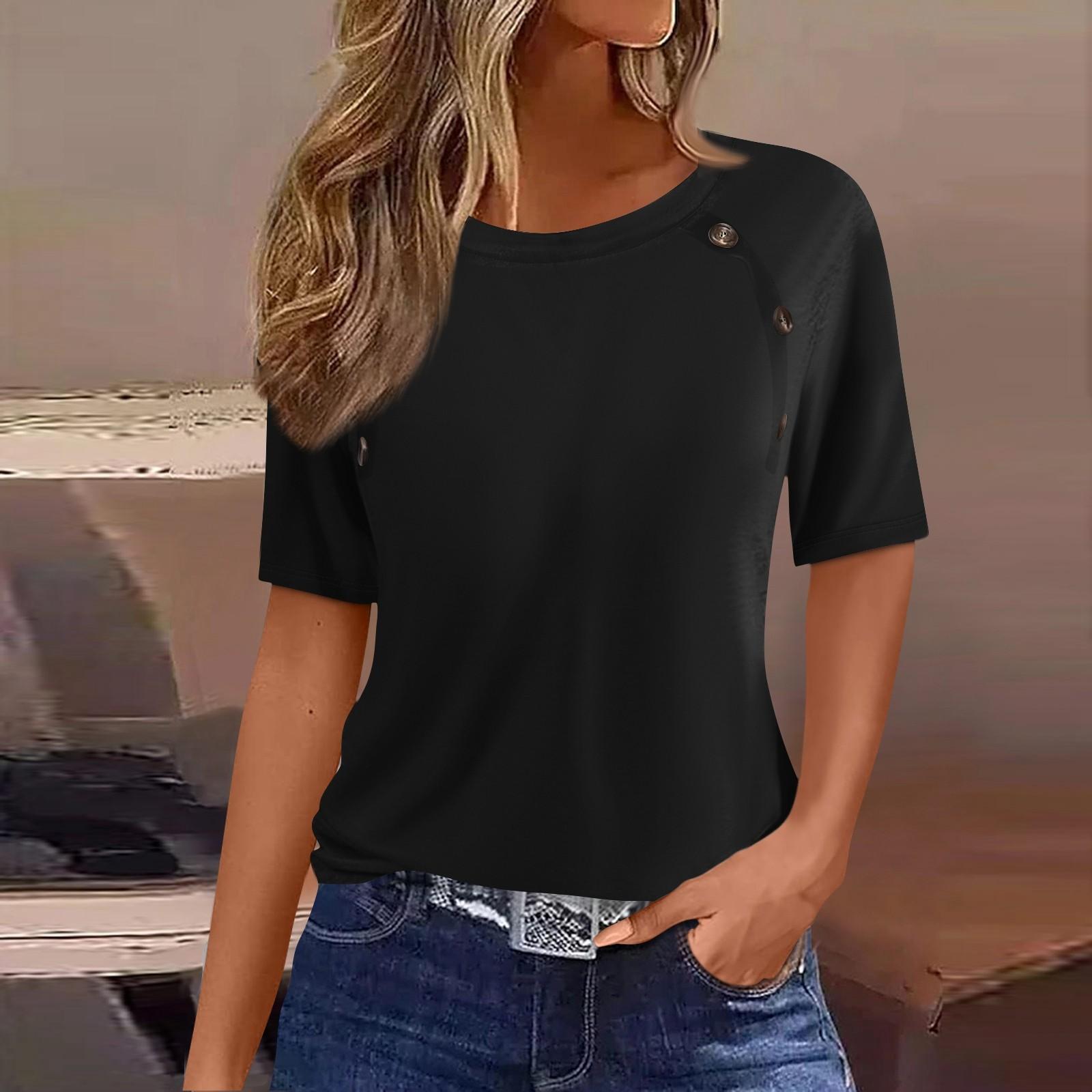 Жен. Футболка Футболка с принтом Пуговицы С короткими рукавами Повседневные Выходные Мода — фото 8