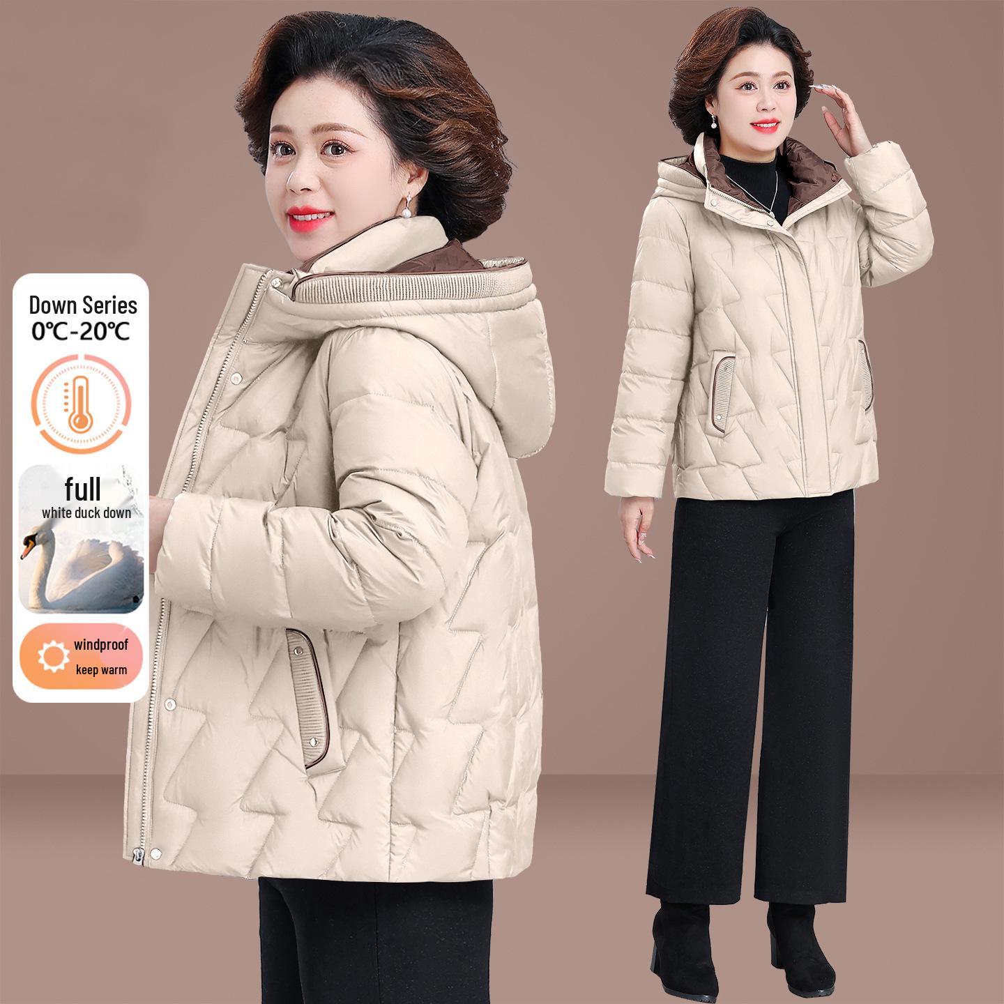 

2025 Stylish Hooded Down Jacket for Mom: Short, Warm, Thick Cotton Coat for Autumn & Winter XL (105-120 lbs)